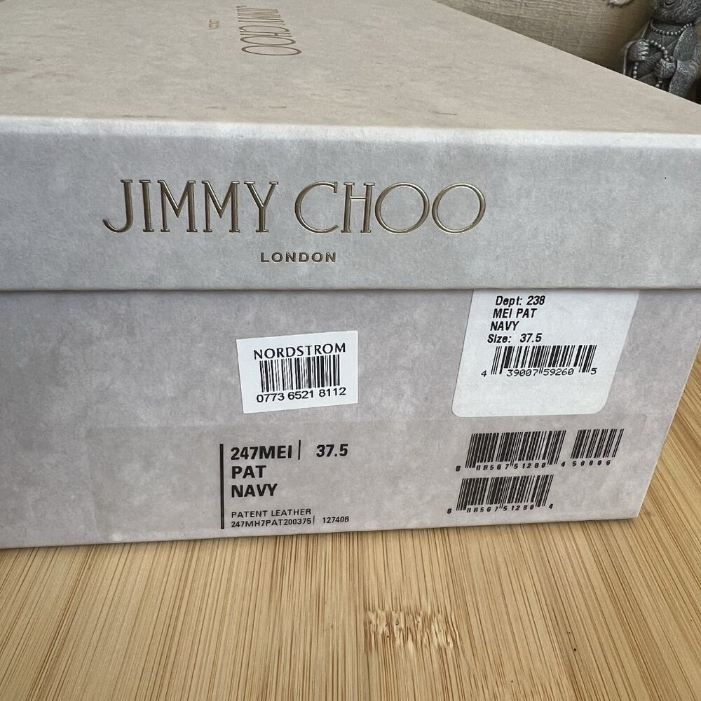Jimmy Choo MEI Navy Patent Leather Almond Toe Pump Heels - Picture 15 of 15